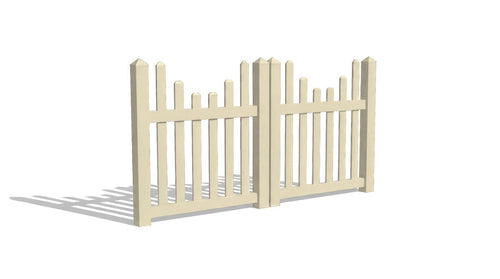 4' Tall x 8' Wide Double Drive Swing Vinyl Gate For Underscallop Vinyl Picket Fences (AFC-97) - Tan