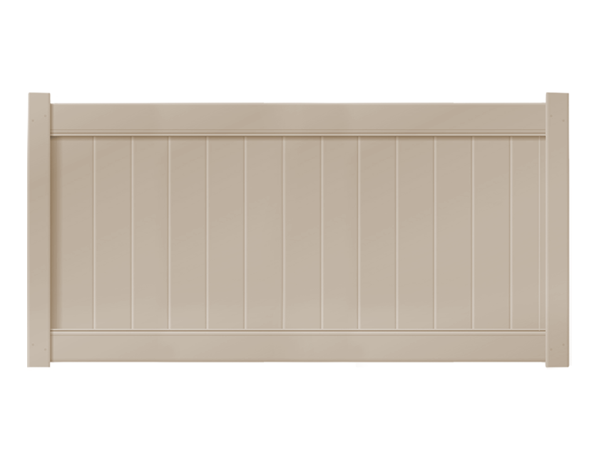 A 4-foot by 8-foot sandstone-colored vinyl privacy fence panel.