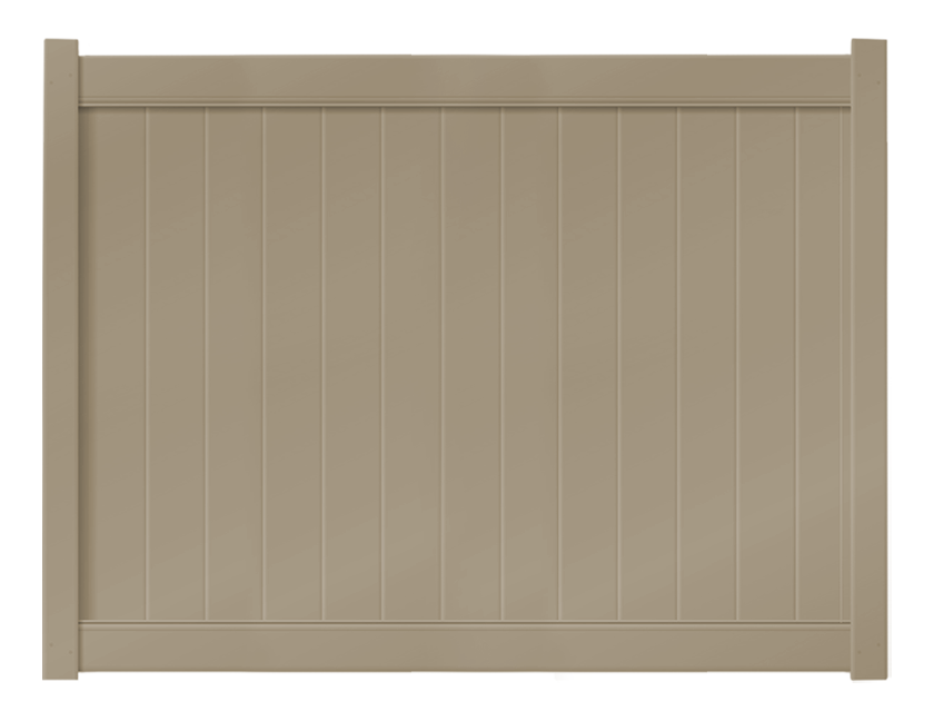 A 5-foot by 8-foot khaki-colored vinyl fence panel.