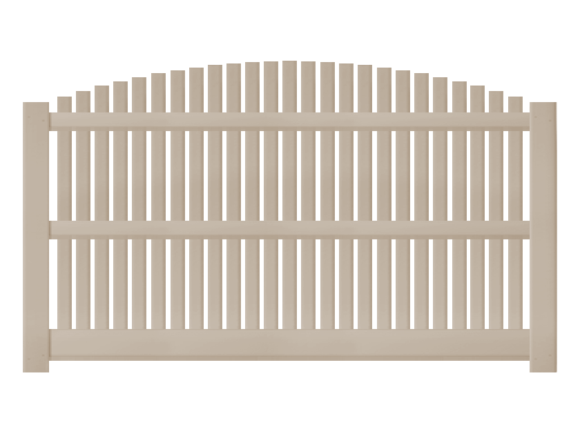 A sandstone overscallop vinyl fence panel.