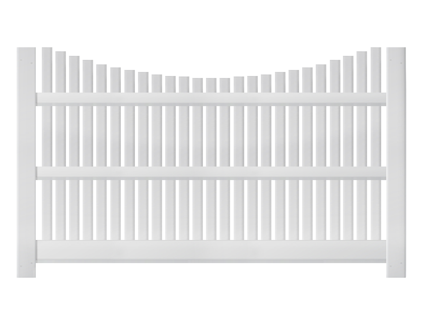 A 5-foot by 8-foot white underscallop fence panel.