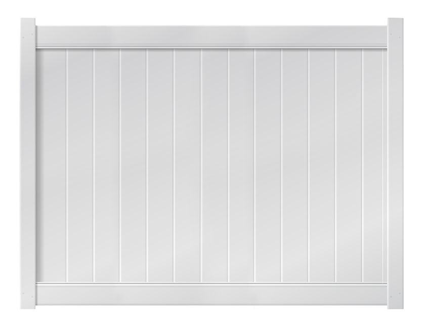 A 5-foot by 8-foot white privacy vinyl fence panel.