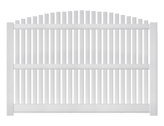 A 6-foot x 8-foot white overscallop vinyl fence panel.
