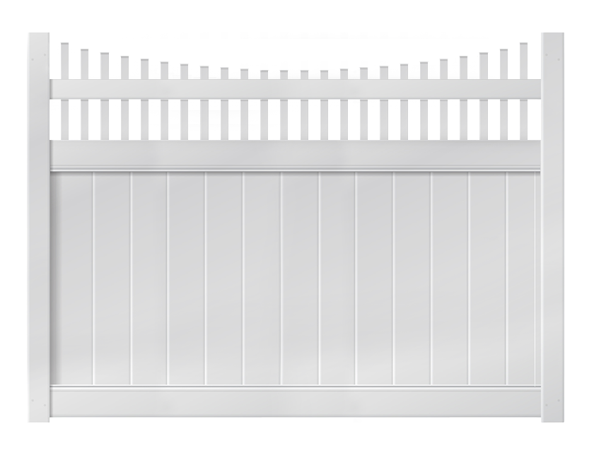 A 6-foot x 8-foot white vinyl fence panel with an underscallop accented profile.