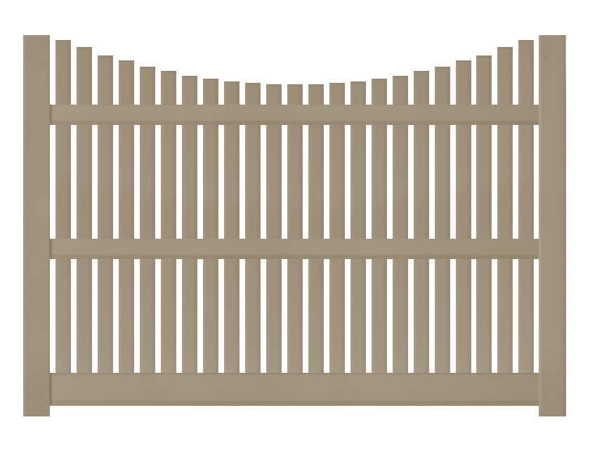 A 6-foot x 8-foot khaki underscallop fence panel.