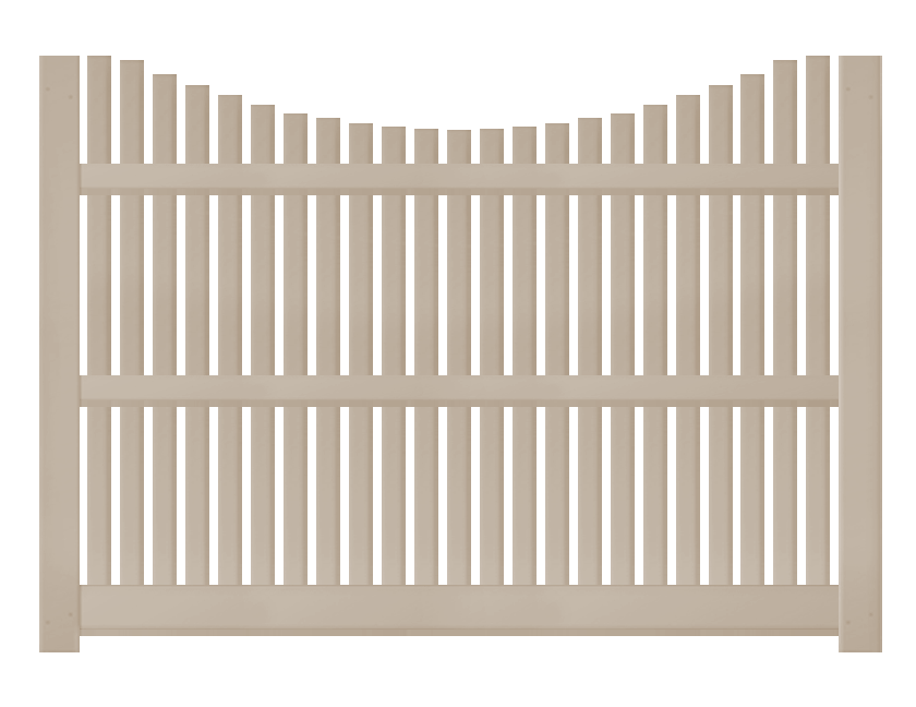 An underscallop 6-foot by 8-foot picket fence panel.