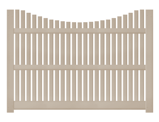 An underscallop 6-foot by 8-foot picket fence panel.