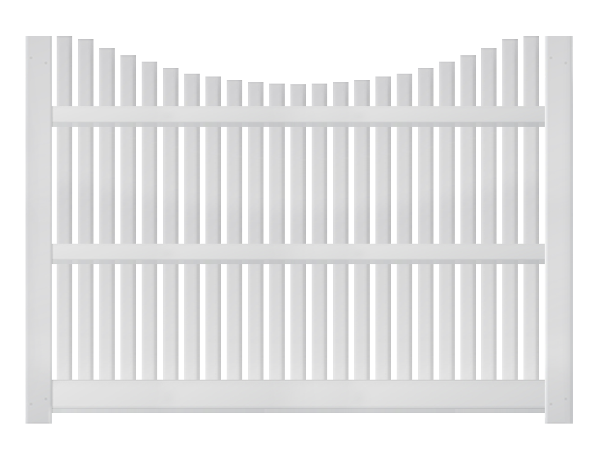 American Vinyl Works's 6-foot by 8-foot white PVC fence panel with an underscallop profile.