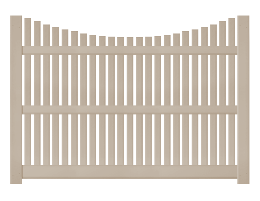 A 6-foot by 8-foot sandstone underscallop vinyl fence panel.