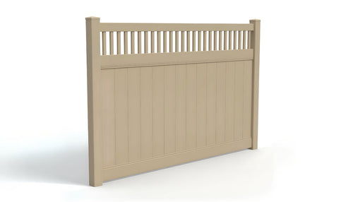 6' Tall x 8' Wide Privacy Fence Panel w/ Picket Accent For Vinyl Fences (AFC-018) - Adobe