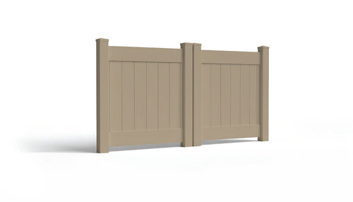 4' Tall x 8' Wide Double Drive Swing Vinyl Gate For Vinyl Privacy Fences (AFC-001) - Adobe