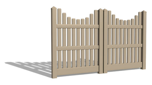 5' Tall x 8' Wide Double Drive Swing Vinyl Gate For Vinyl Underscallop Fences (AFC-003) - Adobe