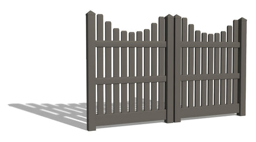 5' Tall x 8' Wide Double Drive Swing Vinyl Gate For Vinyl Underscallop Fences (AFC-003) - Dark Gray