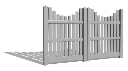 5' Tall x 8' Wide Double Drive Swing Vinyl Gate For Vinyl Underscallop Fences (AFC-003) - Light Gray