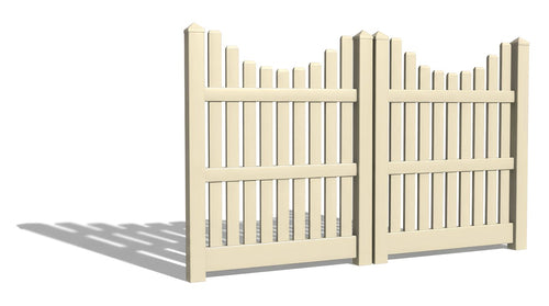 5' Tall x 8' Wide Double Drive Swing Vinyl Gate For Vinyl Underscallop Fences (AFC-003) - Tan