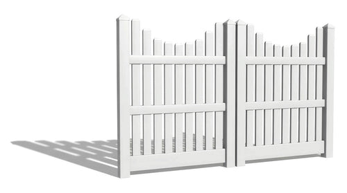 5' Tall x 8' Wide Double Drive Swing Vinyl Gate For Vinyl Underscallop Fences (AFC-003) - White