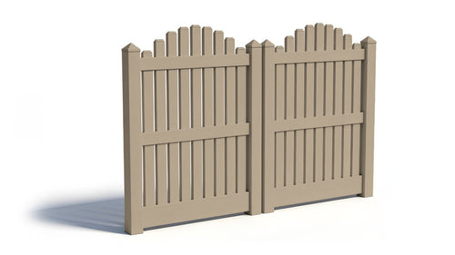 5' Tall x 8' Wide Double Drive Swing Vinyl Gate For Overscallop Vinyl Fences (AFC-004) - Adobe