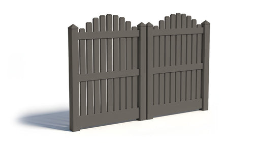 5' Tall x 8' Wide Double Drive Swing Vinyl Gate For Overscallop Vinyl Fences (AFC-004) - Dark Gray