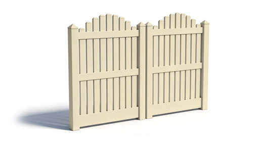 5' Tall x 8' Wide Double Drive Swing Vinyl Gate For Overscallop Vinyl Fences (AFC-004) - Tan