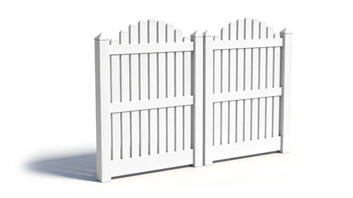 5' Tall x 8' Wide Double Drive Swing Vinyl Gate For Overscallop Vinyl Fences (AFC-004) - White