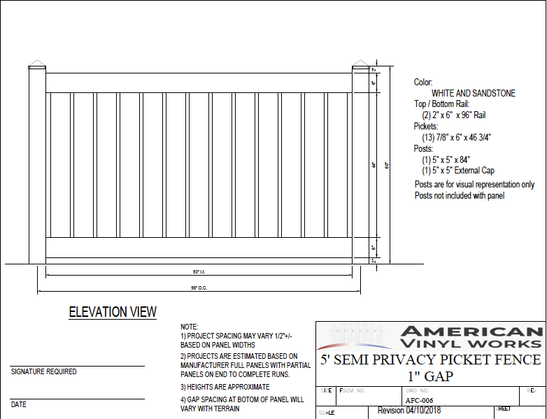 5' Tall x 8' Wide Semi Private Fence with 1" Air Space For Vinyl Fences
