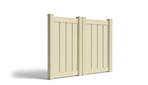 5' Tall x 6' Wide Double Drive Swing Vinyl Gate For Vinyl Semi-Privacy Fences (AFC-006) - Tan