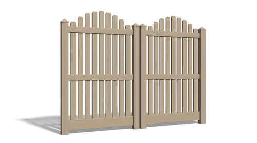6' Tall x 8' Wide Double Drive Swing Vinyl Gate For Overscallop Vinyl Fences (AFC-012) - Adobe