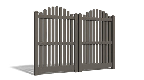 6' Tall x 8' Wide Double Drive Swing Vinyl Gate For Overscallop Vinyl Fences (AFC-012) - Dark Gray