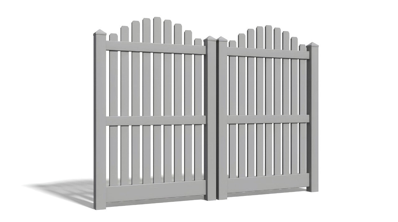 6' Tall x 8' Wide Double Drive Swing Vinyl Gate For Overscallop Vinyl Fences (AFC-012)
