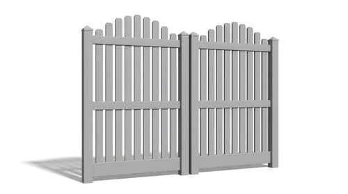 6' Tall x 8' Wide Double Drive Swing Vinyl Gate For Overscallop Vinyl Fences (AFC-012) - Light Gray