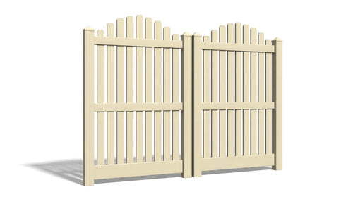 6' Tall x 8' Wide Double Drive Swing Vinyl Gate For Overscallop Vinyl Fences (AFC-012) - Tan