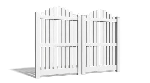 6' Tall x 8' Wide Double Drive Swing Vinyl Gate For Overscallop Vinyl Fences (AFC-012) - White