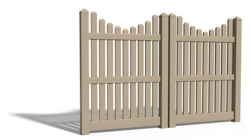 6' Tall x 8' Wide Double Drive Swing Vinyl Gate For Underscallop Vinyl Fences (AFC-013) - Adobe