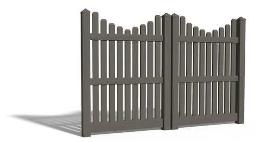 6' Tall x 8' Wide Double Drive Swing Vinyl Gate For Underscallop Vinyl Fences (AFC-013) - Dark Gray