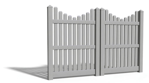 6' Tall x 8' Wide Double Drive Swing Vinyl Gate For Underscallop Vinyl Fences (AFC-013) - Light Gray
