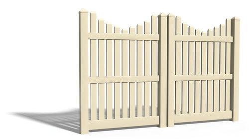 6' Tall x 8' Wide Double Drive Swing Vinyl Gate For Underscallop Vinyl Fences (AFC-013) - Tan