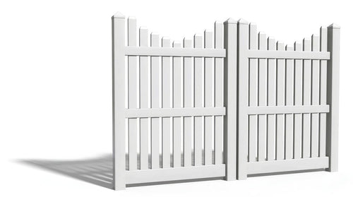6' Tall x 8' Wide Double Drive Swing Vinyl Gate For Underscallop Vinyl Fences (AFC-013) - White