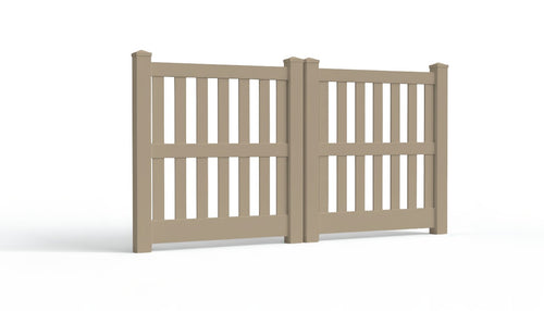 5' Tall x 8' Wide Double Drive Swing Vinyl Gate For Closed Picket Vinyl Fences (AFC-014) - Adobe