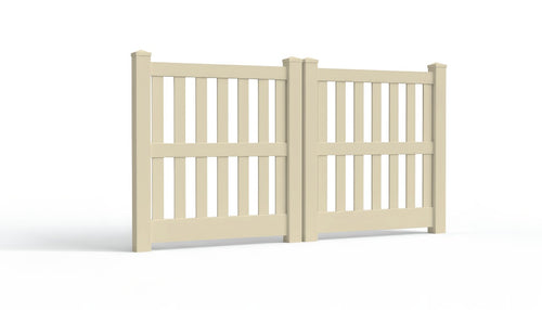 5' Tall x 8' Wide Double Drive Swing Vinyl Gate For Closed Picket Vinyl Fences (AFC-014) - Tan