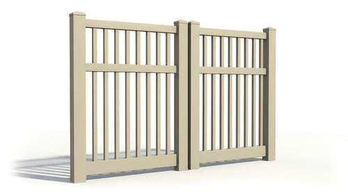 6' Tall x 6' Wide Double Drive Swing Vinyl Gate For Vinyl Fences (AFC-017) - Tan