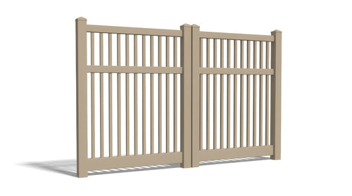 6' Tall x 8' Wide Double Drive Swing Vinyl Gate For Closed Picket Vinyl Fences (AFC-017) - Adobe