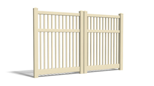6' Tall x 8' Wide Double Drive Swing Vinyl Gate For Closed Picket Vinyl Fences (AFC-017) - Tan