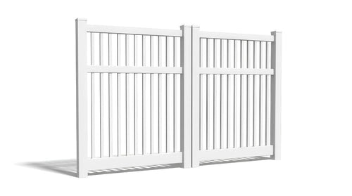 6' Tall x 8' Wide Double Drive Swing Vinyl Gate For Closed Picket Vinyl Fences (AFC-017) - White