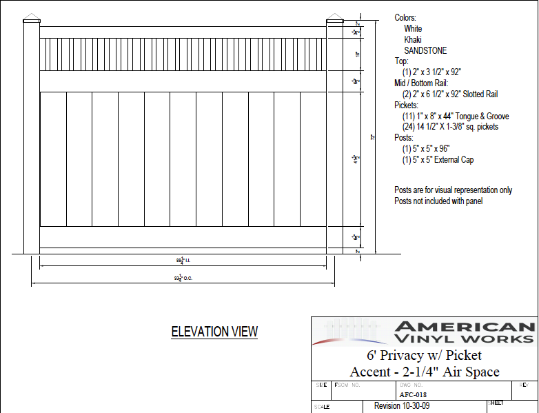 6' Tall x 8' Wide Privacy Fence with Picket Accent For Vinyl Fences