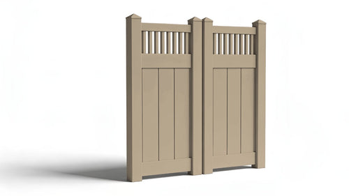 6' Tall x 6' Wide Double Drive Swing Vinyl Gate For Vinyl Fences (AFC-018) - Adobe