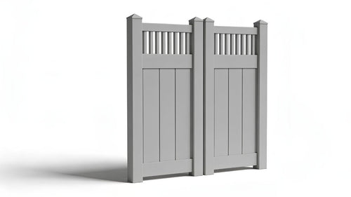 6' Tall x 6' Wide Double Drive Swing Vinyl Gate For Vinyl Fences (AFC-018) - Light Gray