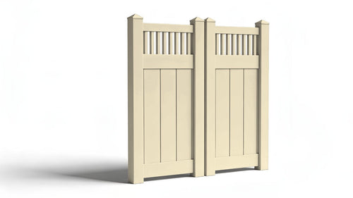 6' Tall x 6' Wide Double Drive Swing Vinyl Gate For Vinyl Fences (AFC-018) - Tan
