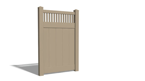 6' Tall x 4' Wide Single Swing Vinyl Gate For Vinyl Fences (AFC-018) - Adobe