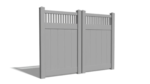 6' Tall x 8' Wide Double Drive Swing Vinyl Gate For Vinyl Fences (AFC-018) - Light Gray