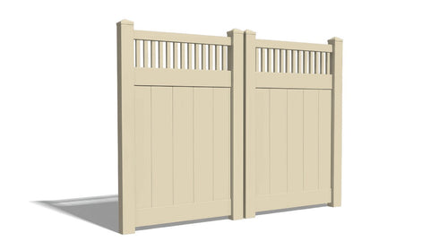 6' Tall x 8' Wide Double Drive Swing Vinyl Gate For Vinyl Fences (AFC-018) - Tan